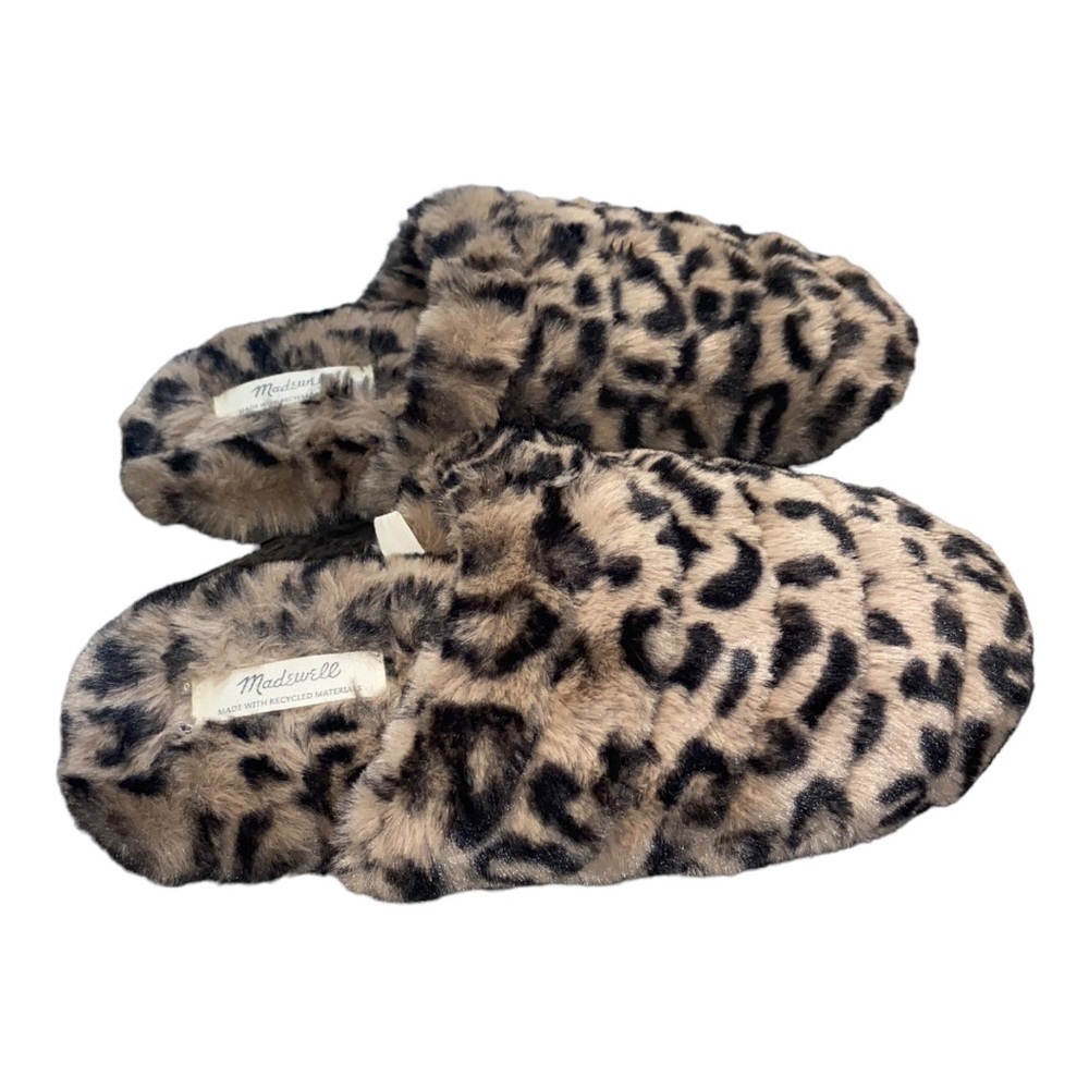 MADEWELL Leopard Cheetah Animal Print Quilted Plush Faux Fur Slippers Size 5 - Picture 5 of 13